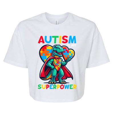 Autism Embrace Differences Dinosaur Trex Cute Puzzle Gift Bella+Canvas Jersey Crop Tee