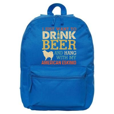 American Eskimo Dad Beer Hang With Dog Funny Vintage Gift 16 in Basic Backpack