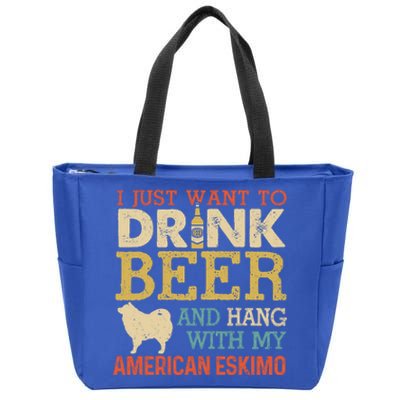 American Eskimo Dad Beer Hang With Dog Funny Vintage Gift Zip Tote Bag