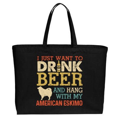 American Eskimo Dad Beer Hang With Dog Funny Vintage Gift Cotton Canvas Jumbo Tote