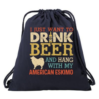 American Eskimo Dad Beer Hang With Dog Funny Vintage Gift Drawstring Bag