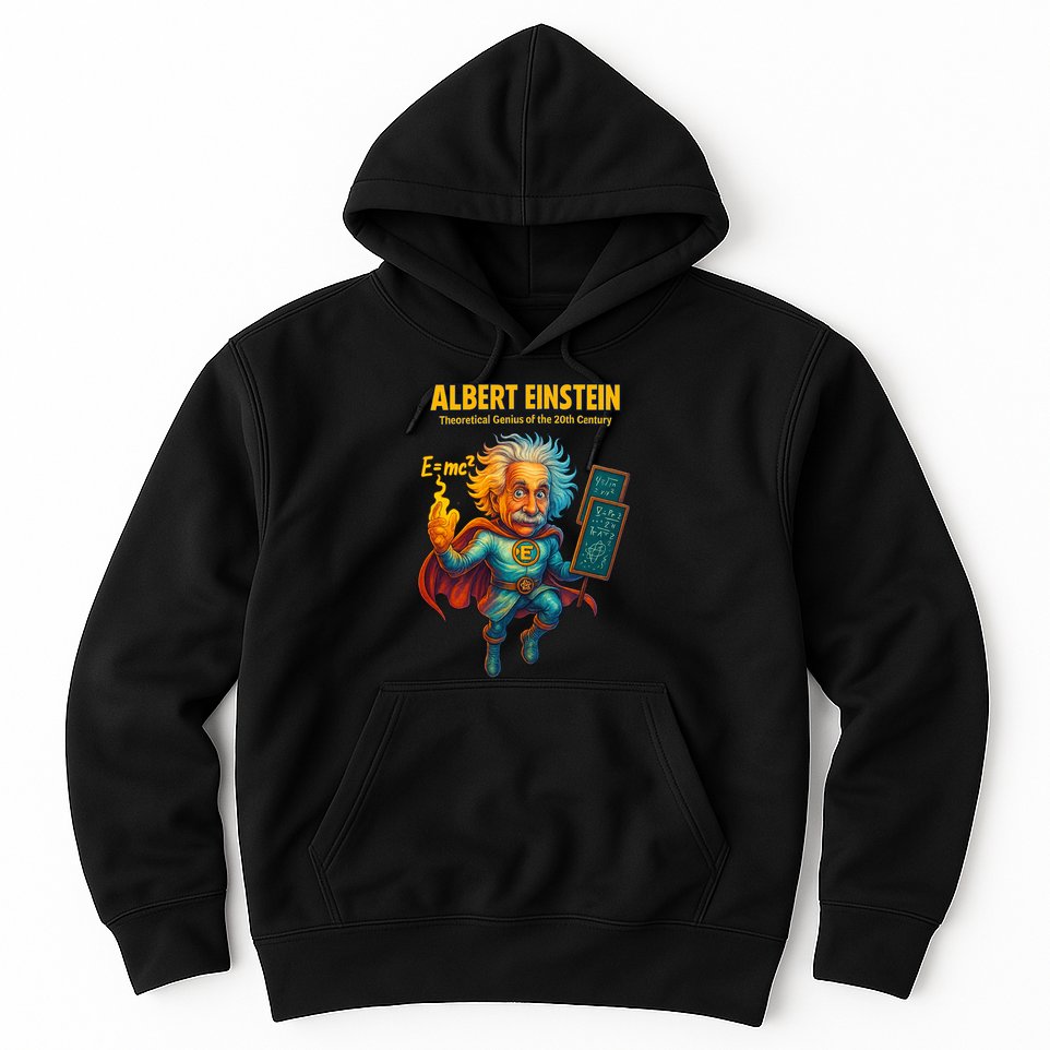 Albert Einstein E-MC2 Cartoon Superhero Comic Style Hoodie