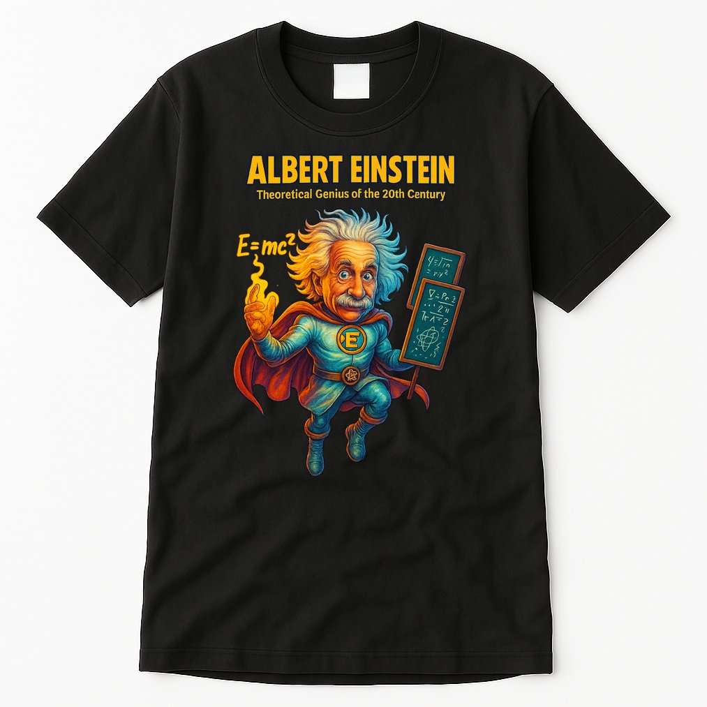 Albert Einstein E-MC2 Cartoon Superhero Comic Style Tall T-Shirt