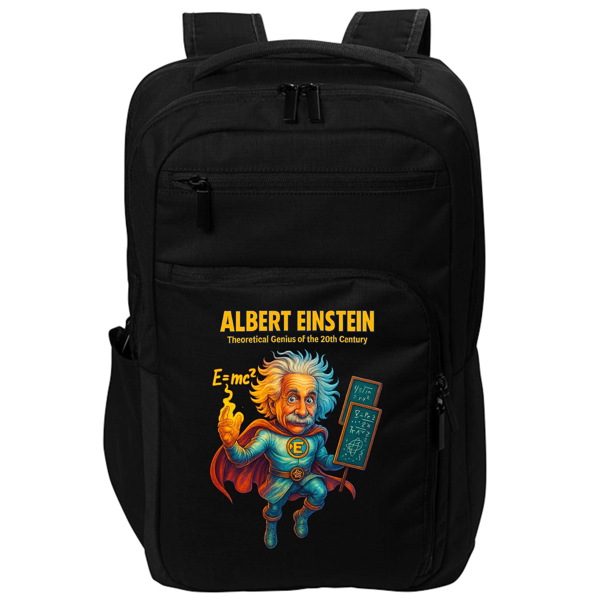 Albert Einstein E-MC2 Cartoon Superhero Comic Style Impact Tech Backpack