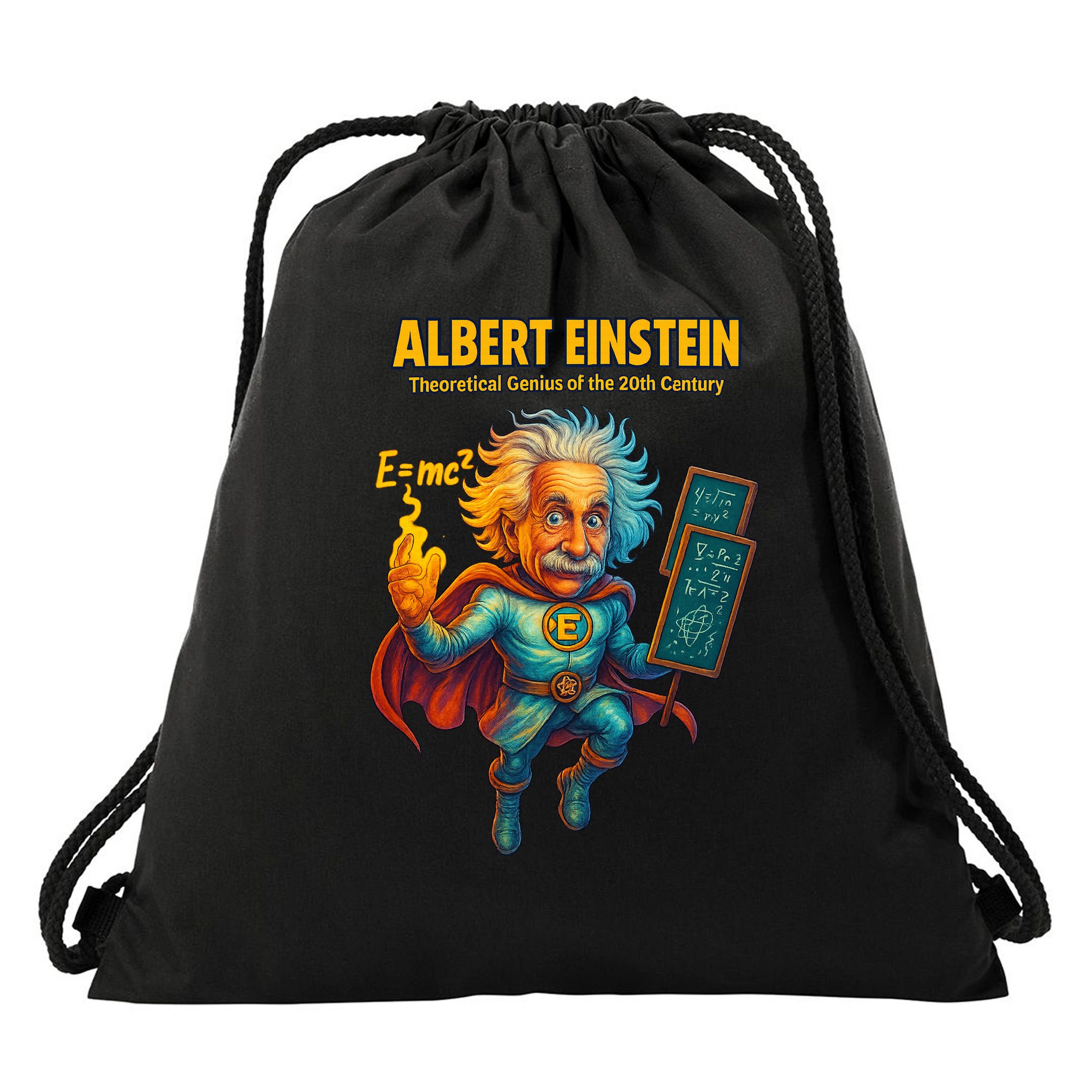 Albert Einstein E-MC2 Cartoon Superhero Comic Style Drawstring Bag