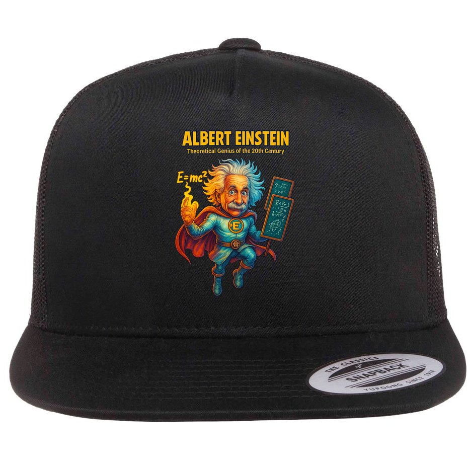 Albert Einstein E-MC2 Cartoon Superhero Comic Style Flat Bill Trucker Hat