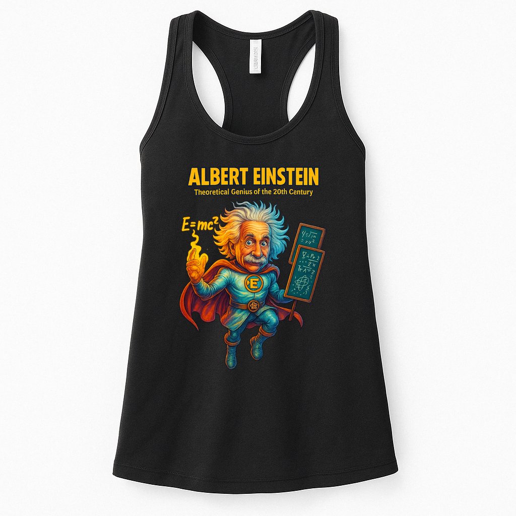 Albert Einstein E-MC2 Cartoon Superhero Comic Style Womens Tank Top