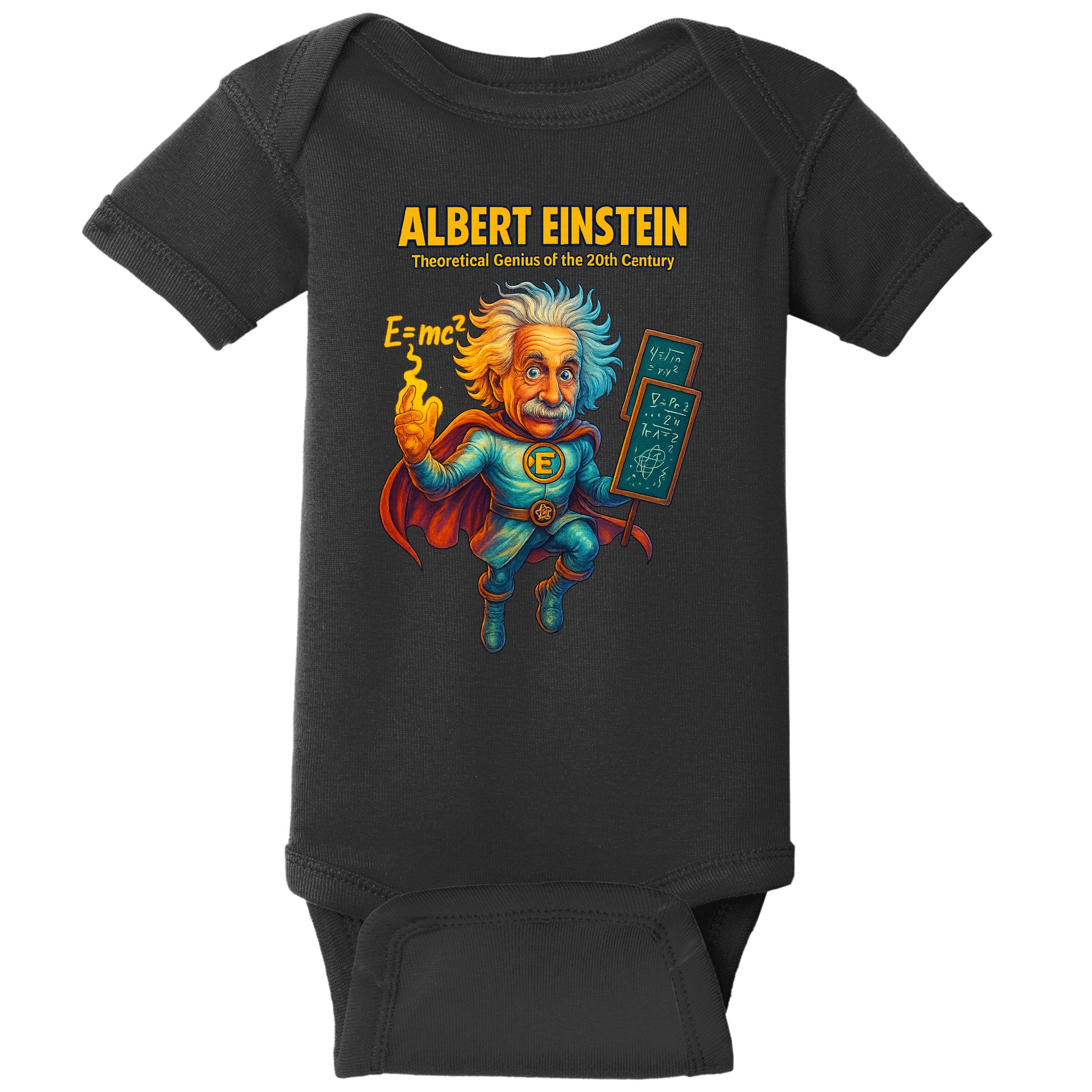 Albert Einstein E-MC2 Cartoon Superhero Comic Style Baby Bodysuit