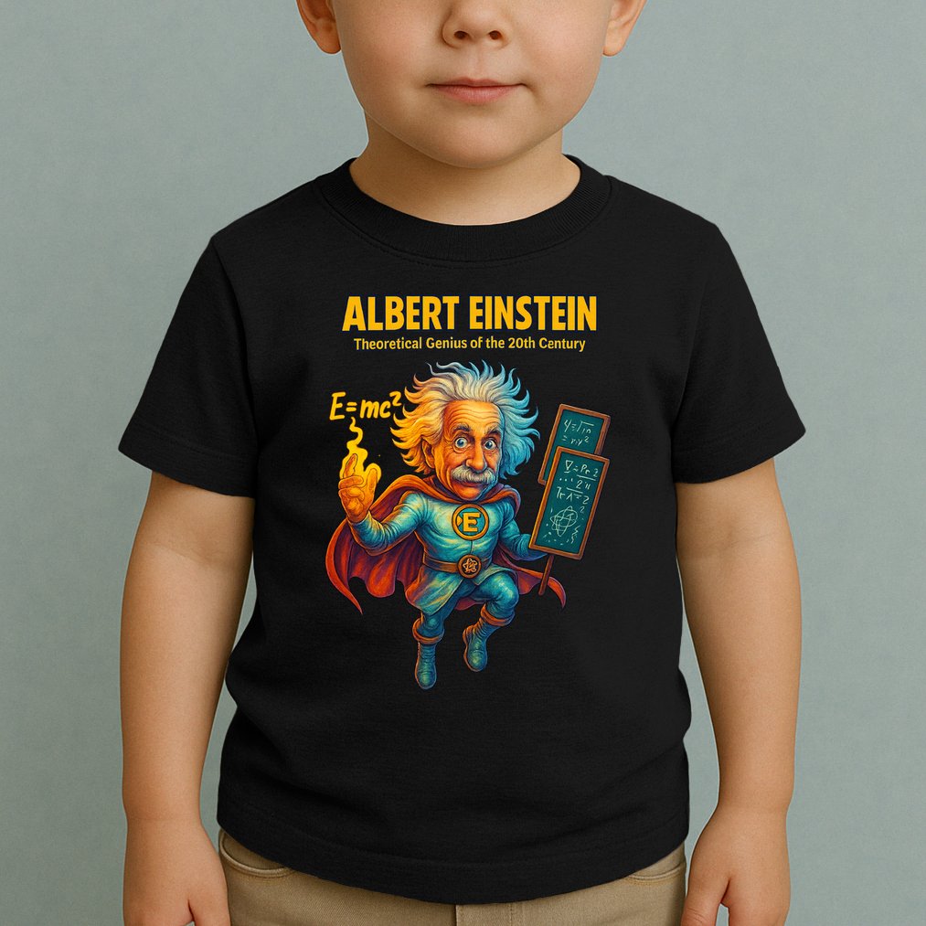 Albert Einstein E-MC2 Cartoon Superhero Comic Style Toddler T-Shirt