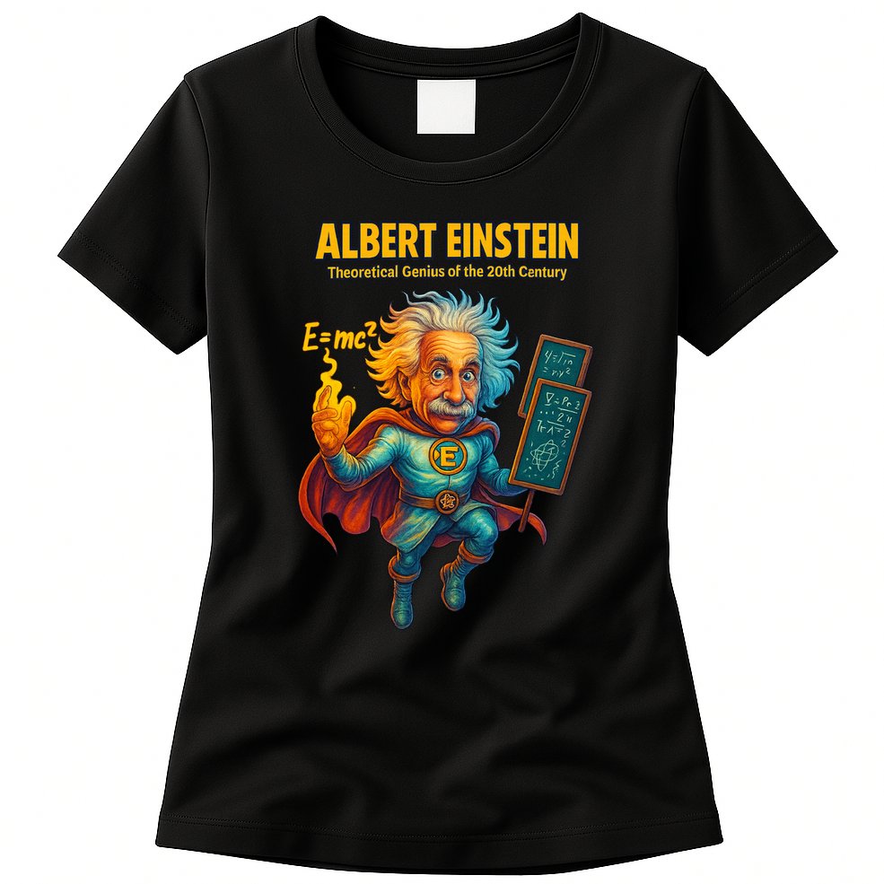 Albert Einstein E-MC2 Cartoon Superhero Comic Style Womens T-Shirt