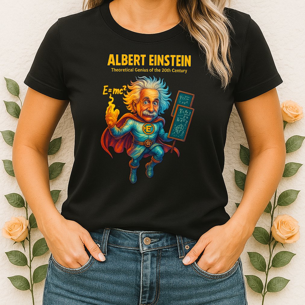 Albert Einstein E-MC2 Cartoon Superhero Comic Style Womens T-Shirt