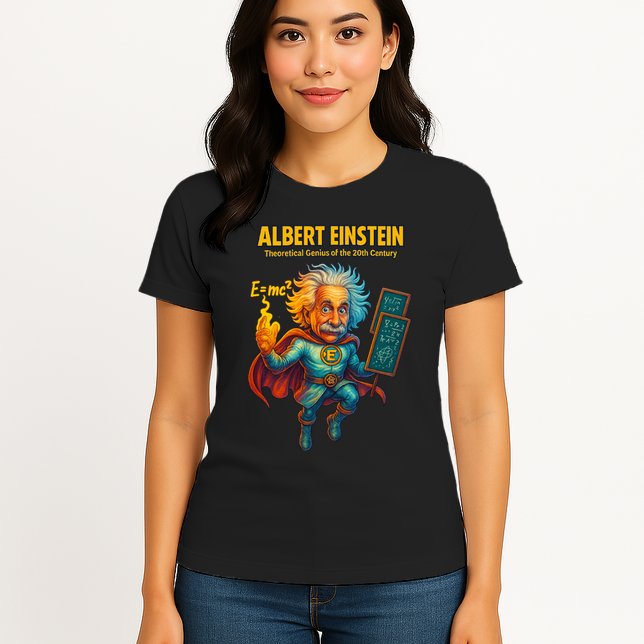 Albert Einstein E-MC2 Cartoon Superhero Comic Style Womens T-Shirt