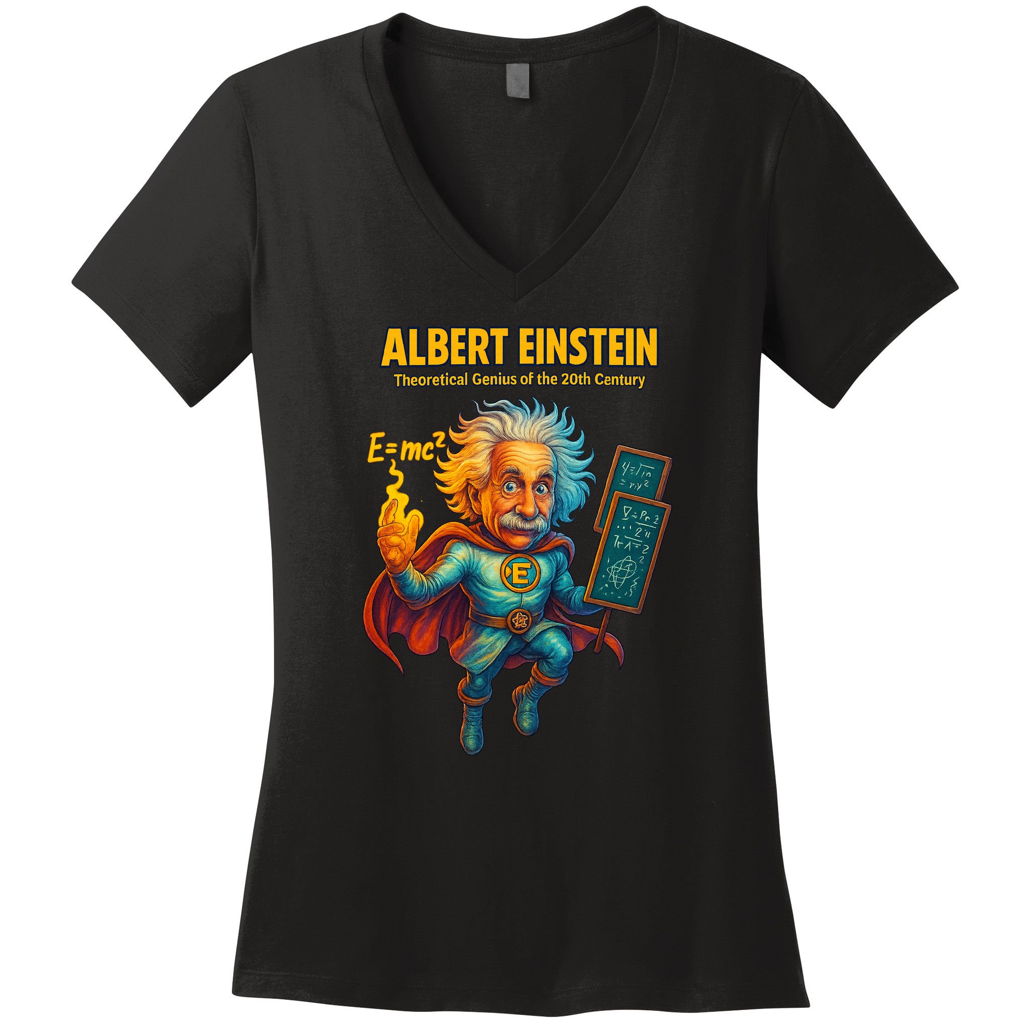 Albert Einstein E-MC2 Cartoon Superhero Comic Style Women's V-Neck T-Shirt