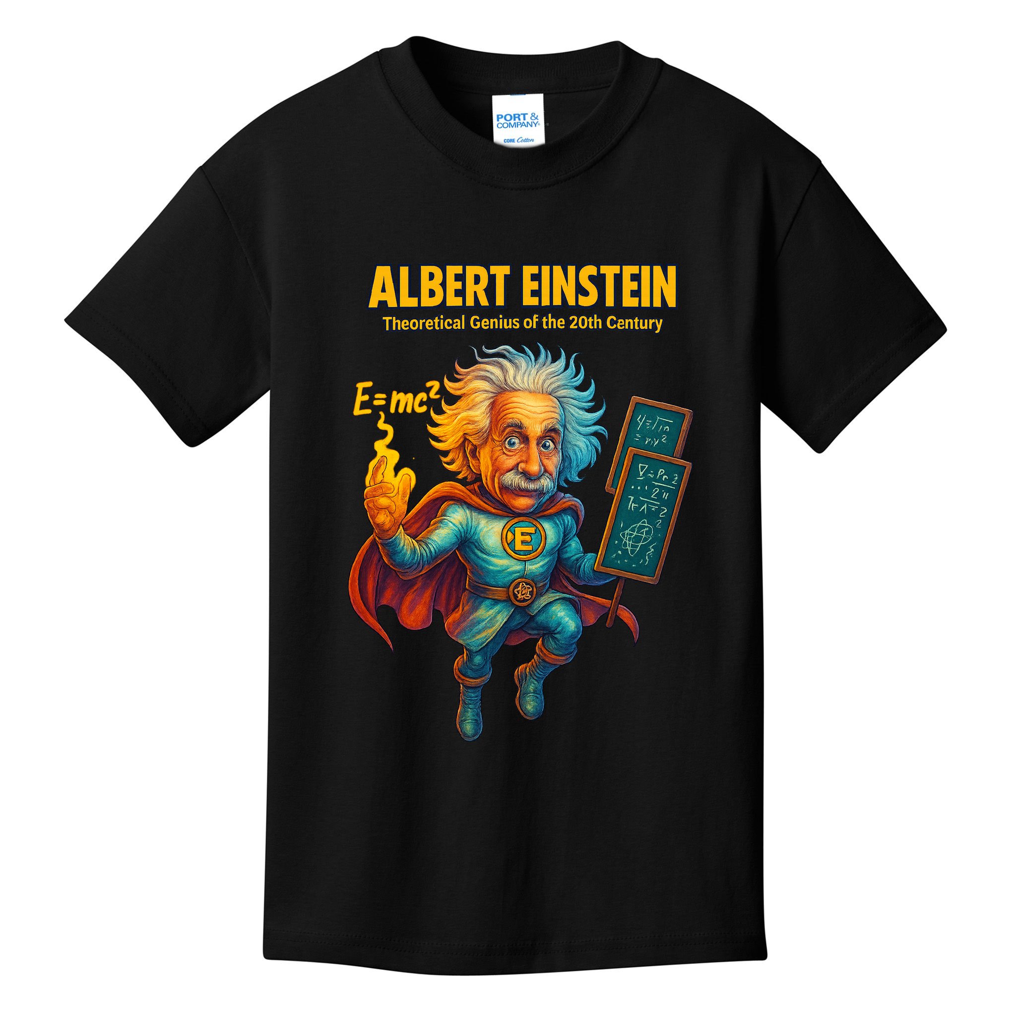 Albert Einstein E-MC2 Cartoon Superhero Comic Style Kids T-Shirt