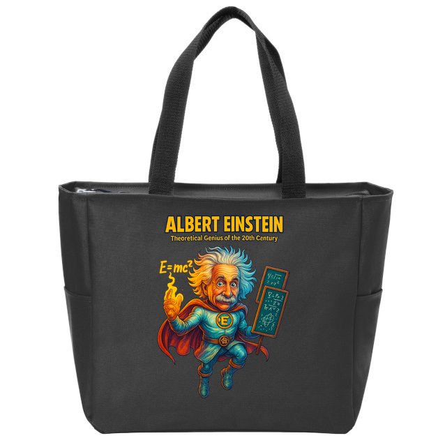 Albert Einstein E-MC2 Cartoon Superhero Comic Style Zip Tote Bag