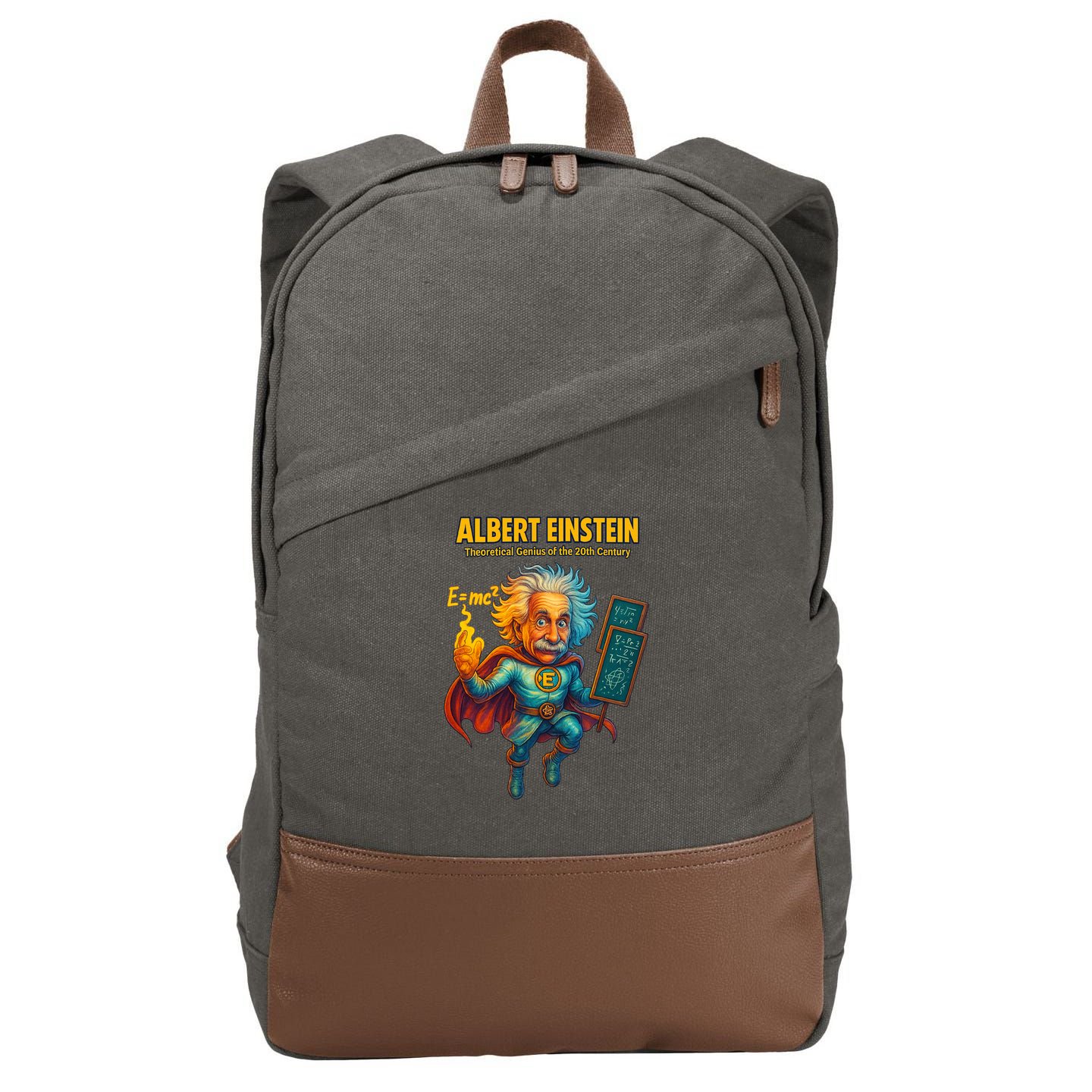 Albert Einstein E-MC2 Cartoon Superhero Comic Style Cotton Canvas Backpack