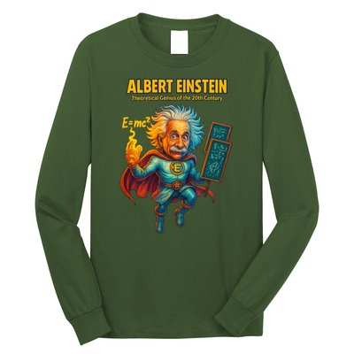 Albert Einstein E-MC2 Cartoon Superhero Comic Style Long Sleeve Shirt
