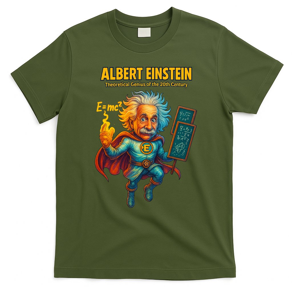 Albert Einstein E-MC2 Cartoon Superhero Comic Style T-Shirt