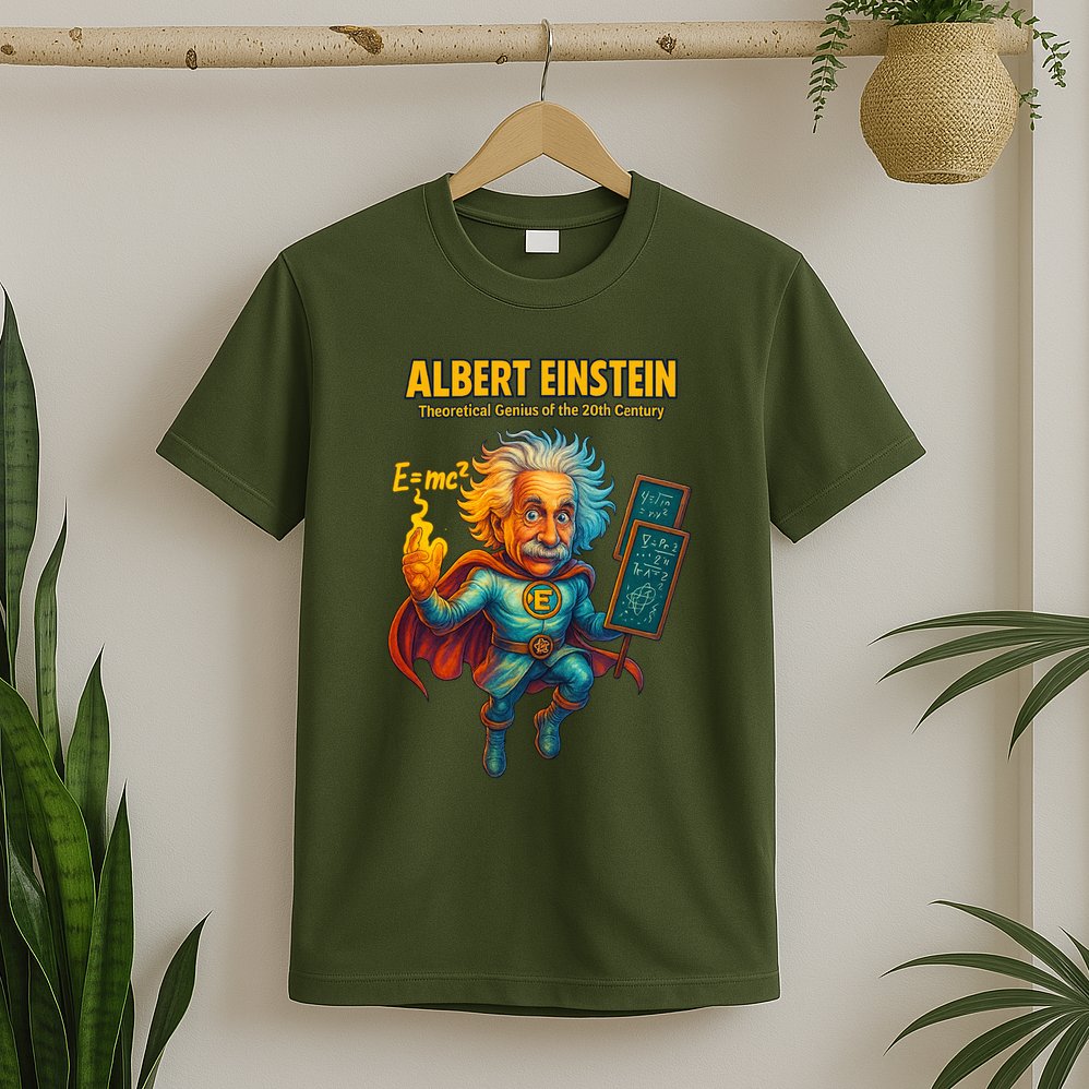 Albert Einstein E-MC2 Cartoon Superhero Comic Style T-Shirt