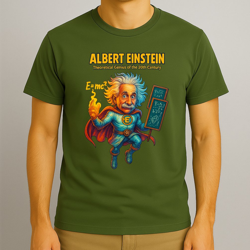 Albert Einstein E-MC2 Cartoon Superhero Comic Style T-Shirt