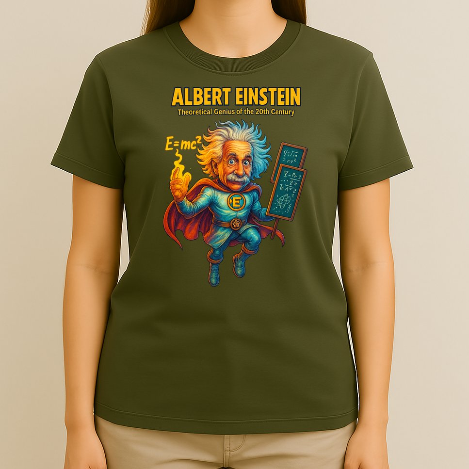 Albert Einstein E-MC2 Cartoon Superhero Comic Style T-Shirt