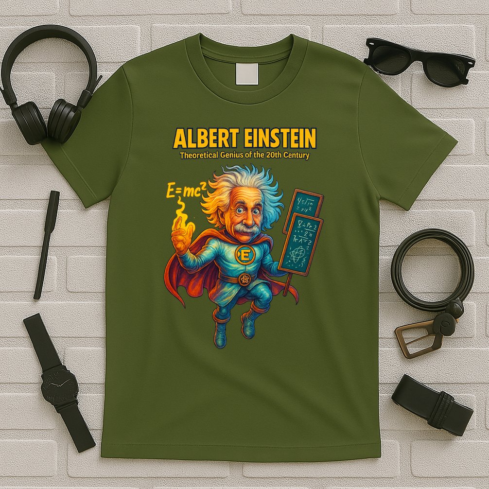 Albert Einstein E-MC2 Cartoon Superhero Comic Style T-Shirt