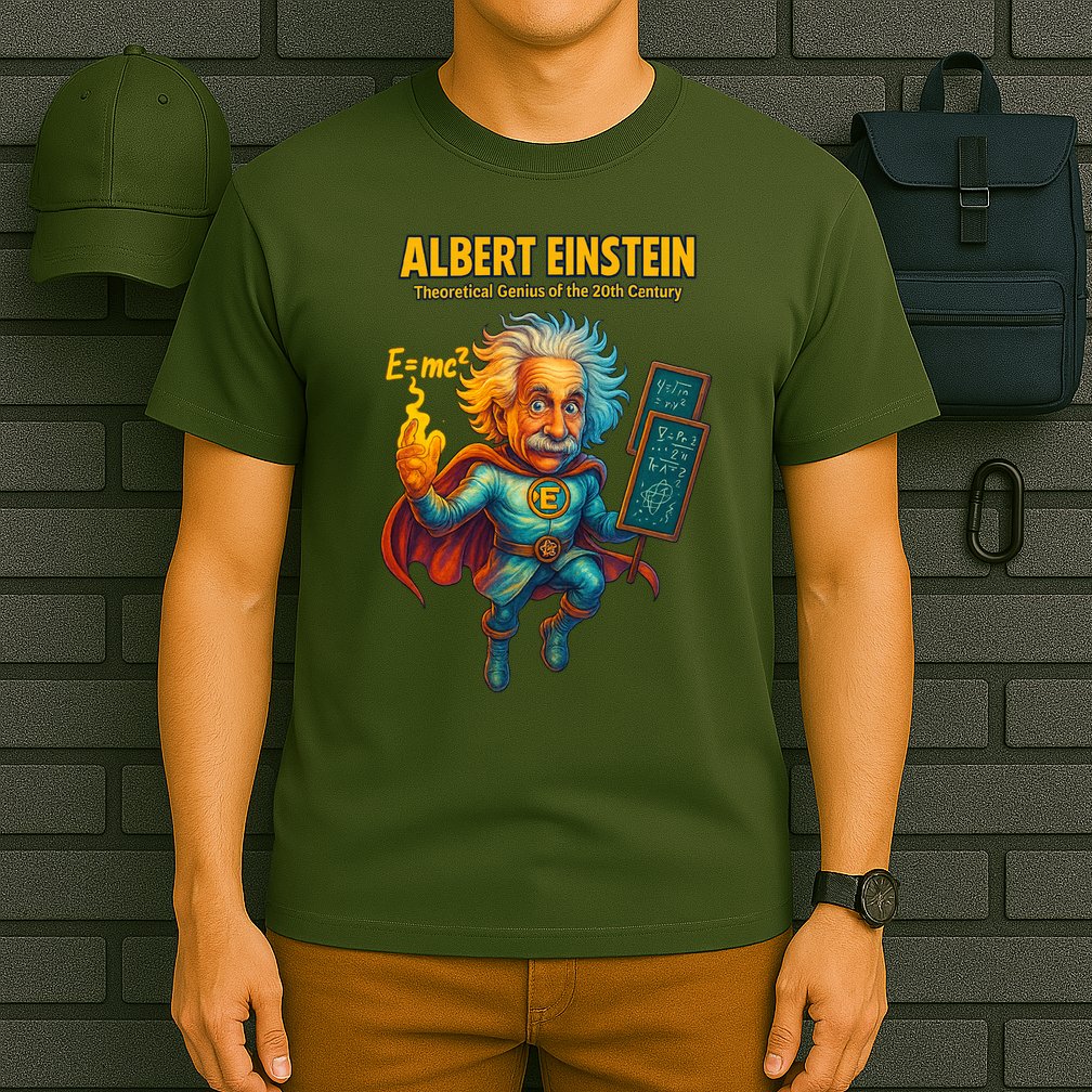 Albert Einstein E-MC2 Cartoon Superhero Comic Style T-Shirt