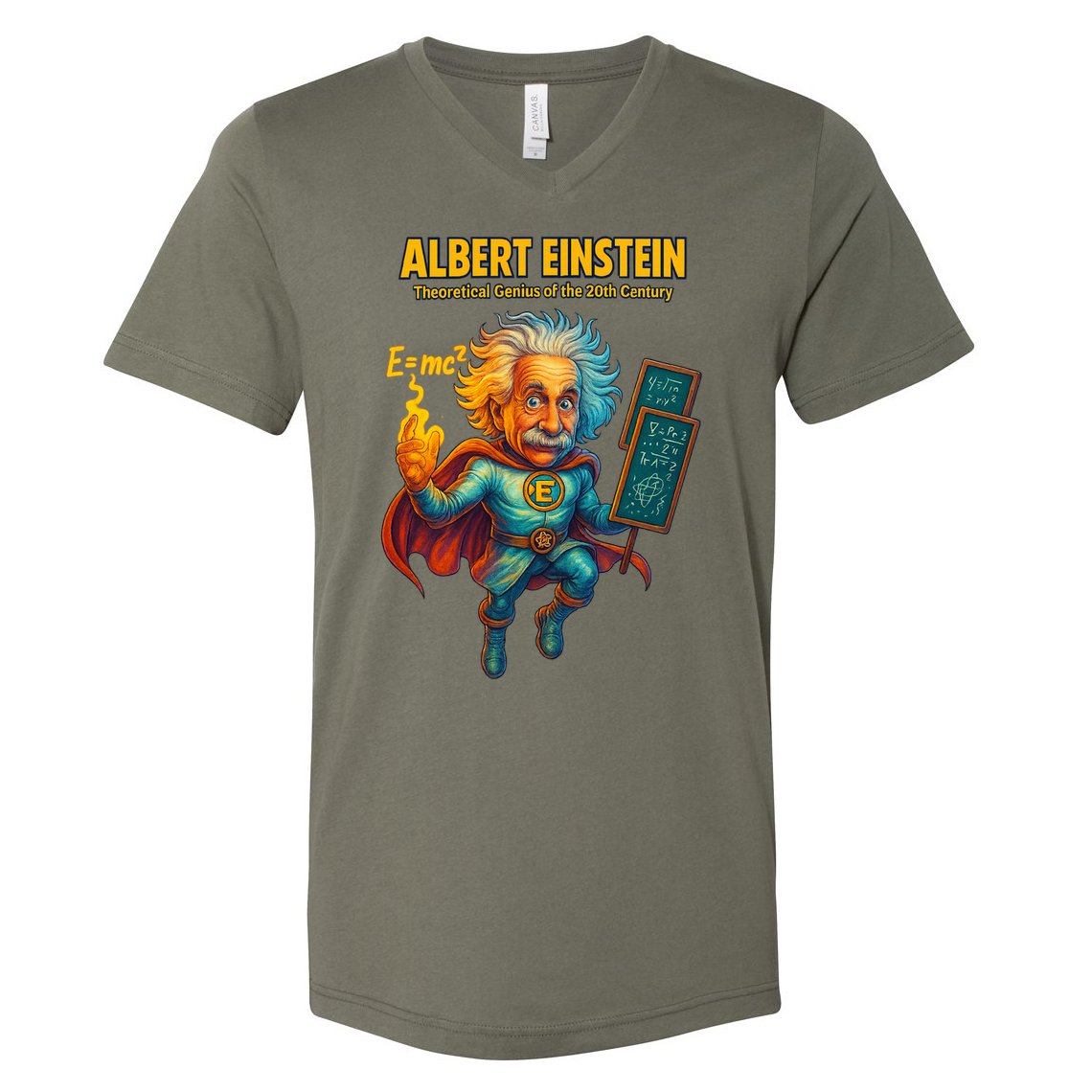 Albert Einstein E-MC2 Cartoon Superhero Comic Style V-Neck T-Shirt