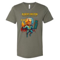 Albert Einstein E-MC2 Cartoon Superhero Comic Style V-Neck T-Shirt