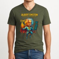 Albert Einstein E-MC2 Cartoon Superhero Comic Style V-Neck T-Shirt