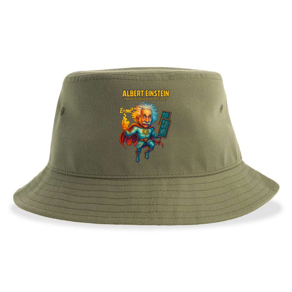 Albert Einstein E-MC2 Cartoon Superhero Comic Style Sustainable Bucket Hat