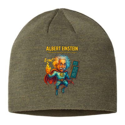 Albert Einstein E-MC2 Cartoon Superhero Comic Style Sustainable Beanie