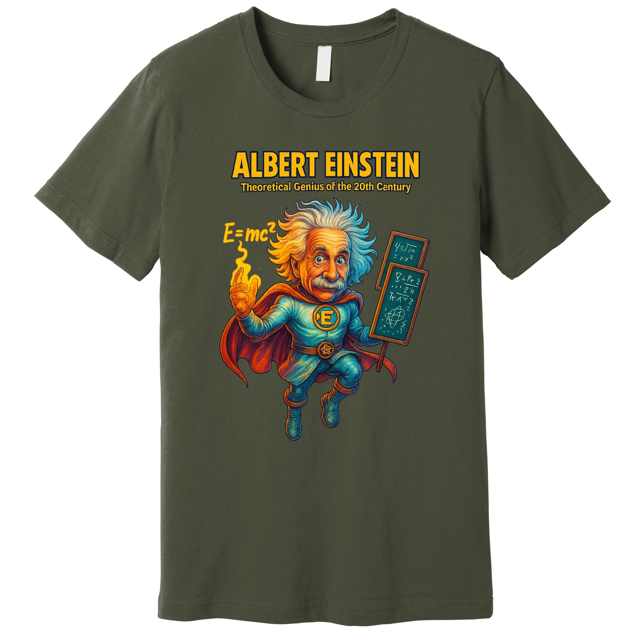 Albert Einstein E-MC2 Cartoon Superhero Comic Style Premium T-Shirt
