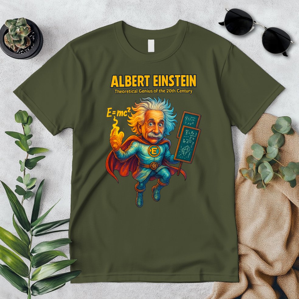 Albert Einstein E-MC2 Cartoon Superhero Comic Style Premium T-Shirt