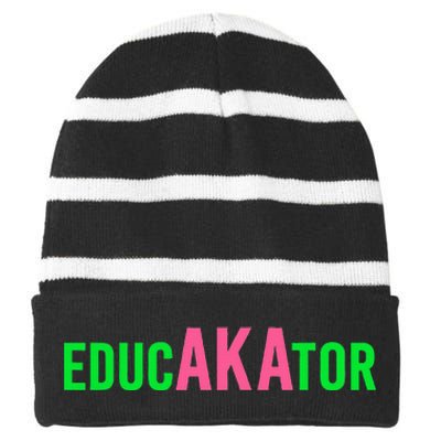 Aka Educator Funny Educators & Teacher Crew School Squad Striped Beanie with Solid Band