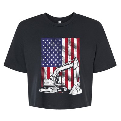 American Excavator Fourth 4th Of July Kids Bella+Canvas Jersey Crop Tee