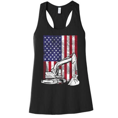 American Excavator Fourth 4th Of July Kids Women's Racerback Tank