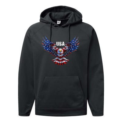 American Eagle Flag USA 4th Of July Performance Fleece Hoodie