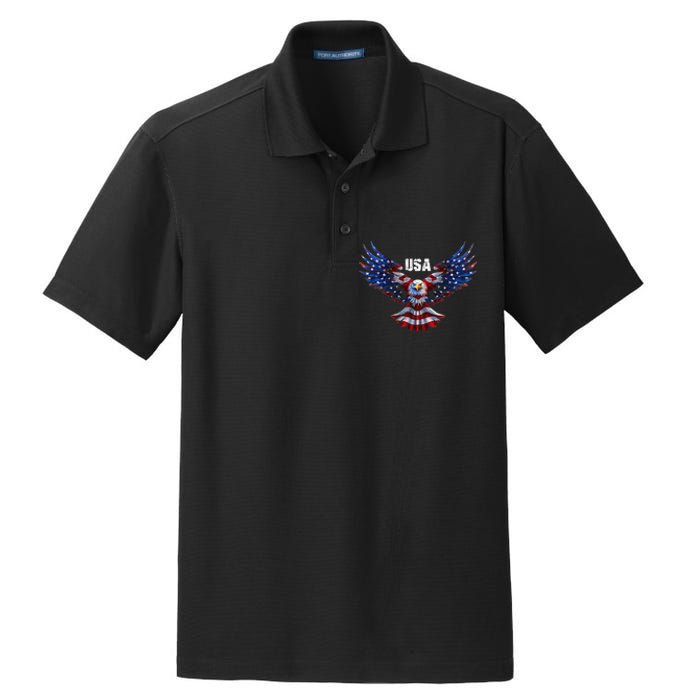 American Eagle Flag USA 4th Of July Dry Zone Grid Polo