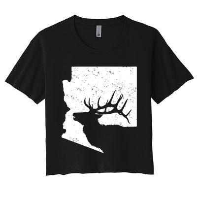 Arizona Elk Hunting Bull Elk Az State Shape Women's Crop Top Tee