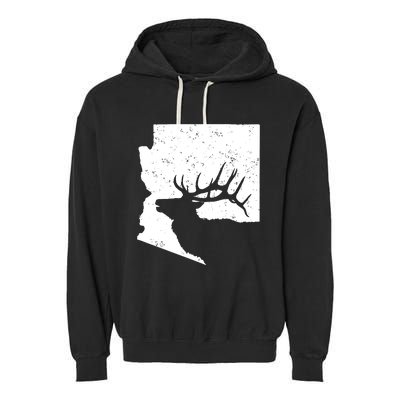 Arizona Elk Hunting Bull Elk Az State Shape Garment-Dyed Fleece Hoodie