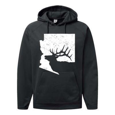 Arizona Elk Hunting Bull Elk Az State Shape Performance Fleece Hoodie