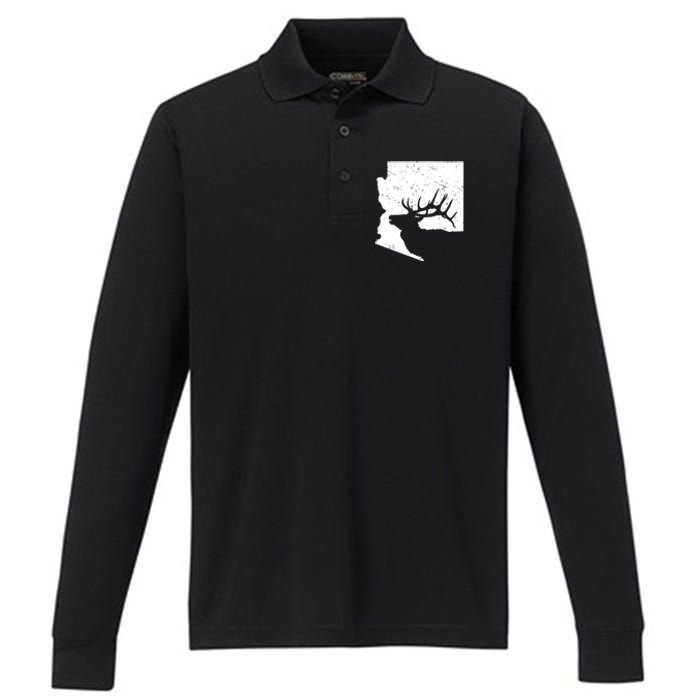 Arizona Elk Hunting Bull Elk Az State Shape Performance Long Sleeve Polo