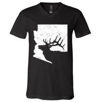 Arizona Elk Hunting Bull Elk Az State Shape V-Neck T-Shirt