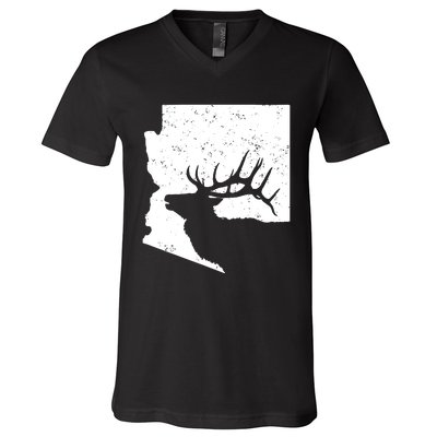 Arizona Elk Hunting Bull Elk Az State Shape V-Neck T-Shirt