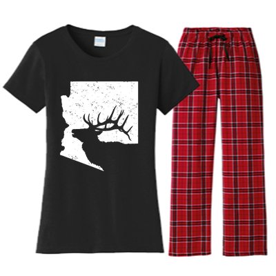 Arizona Elk Hunting Bull Elk Az State Shape Women's Flannel Pajama Set