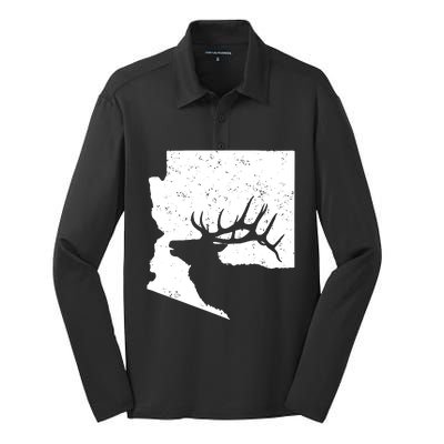 Arizona Elk Hunting Bull Elk Az State Shape Silk Touch Performance Long Sleeve Polo