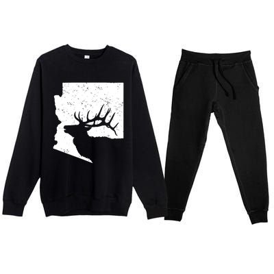 Arizona Elk Hunting Bull Elk Az State Shape Premium Crewneck Sweatsuit Set