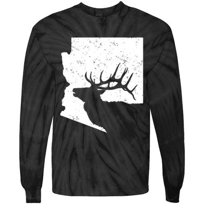 Arizona Elk Hunting Bull Elk Az State Shape Tie-Dye Long Sleeve Shirt