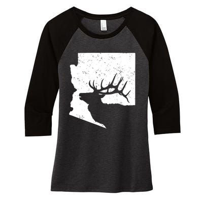 Arizona Elk Hunting Bull Elk Az State Shape Women's Tri-Blend 3/4-Sleeve Raglan Shirt